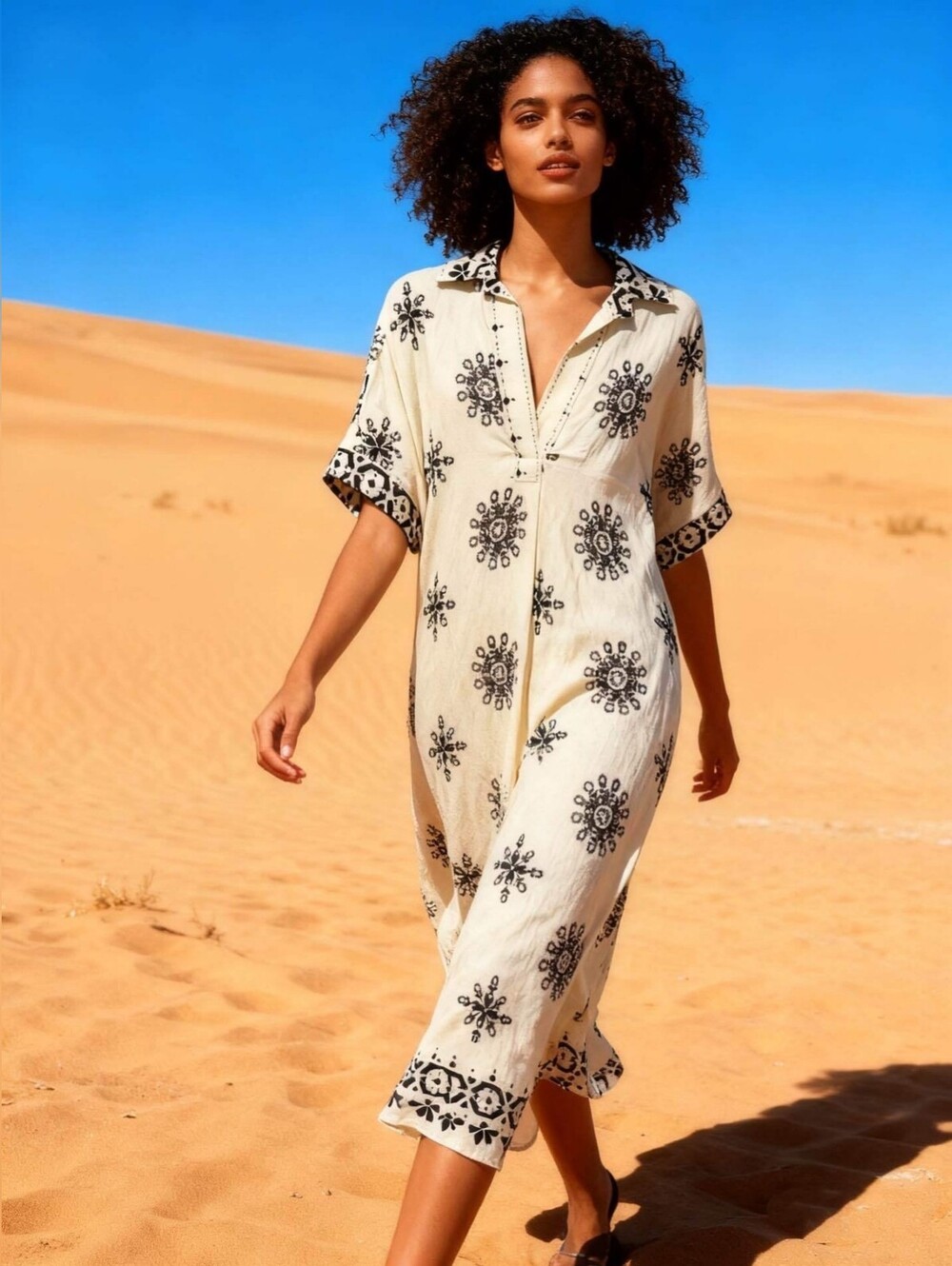 LAST QUEEN BOHO Black & Cream print Dresss FRANCE NWT Sz: S/M, 8/10